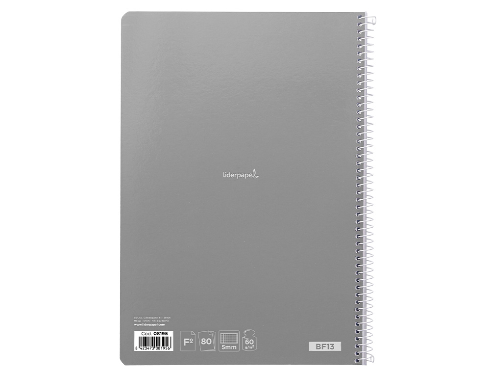 CUADERNO ESPIRAL LIDERPAPEL FOLIO SMART TAPA BLANDA 80H 60GR CUADRO 5MM CON MARGEN COLORES SURTIDOS