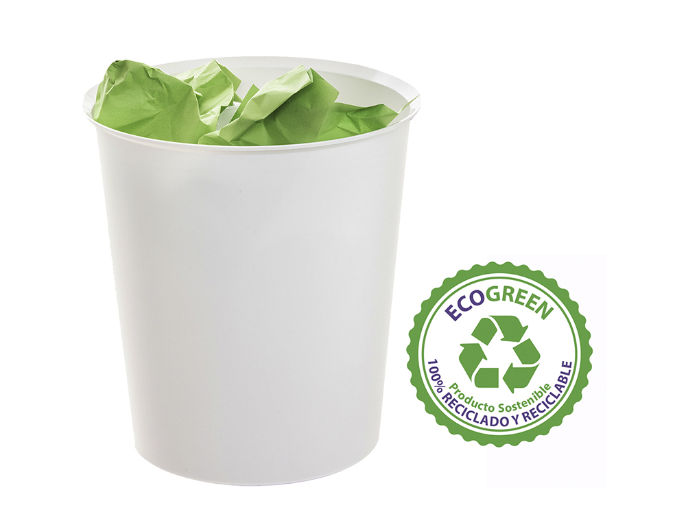PAPELERA PLASTICO ARCHIVO 2000 ECOGREEN 100% RECICLADA 18 LITROS COLOR BLANCO PASTEL