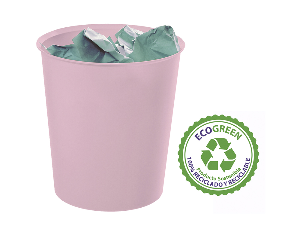 PAPELERA PLASTICO ARCHIVO 2000 ECOGREEN 100% RECICLADA 18 LITROS COLOR ROSA PASTEL