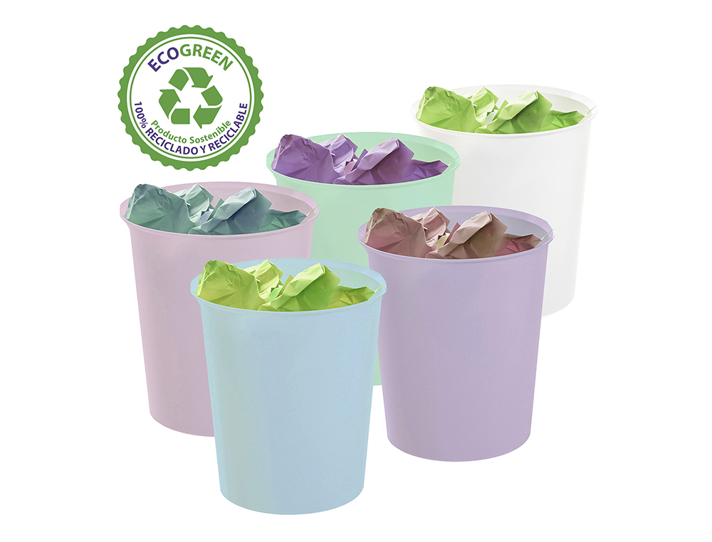 PAPELERA PLASTICO ARCHIVO 2000 ECOGREEN 100% RECICLADA 18 LITROS COLOR ROSA PASTEL