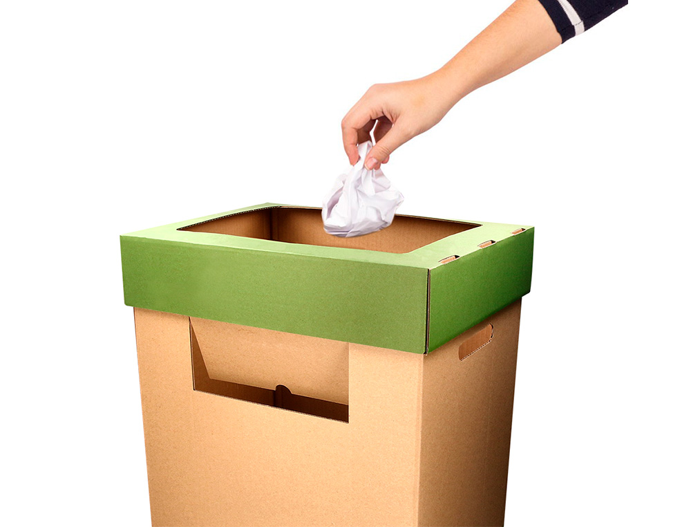 CONTENEDOR PAPELERA RECICLAJE LIDERPAPEL ECOUSE CARTON 100% RECICLADO Y RECICLABLE 70 LITROS 450X350X650 MM