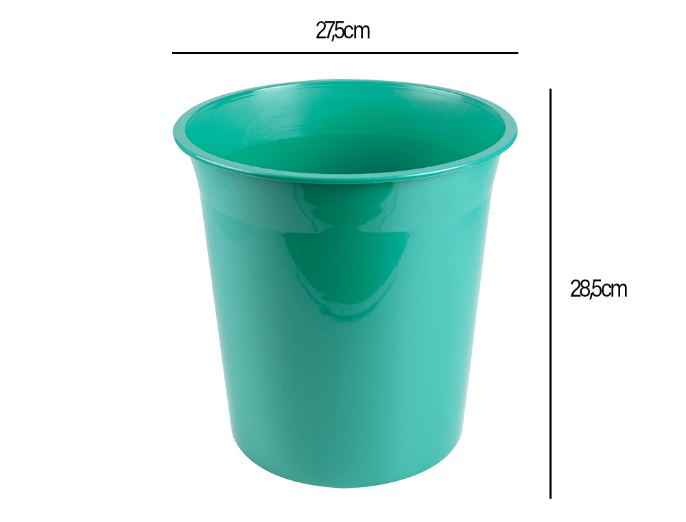 PAPELERA PLASTICO LIDERPAPEL MENTA OPACO 13 LITROS 275X285 MM