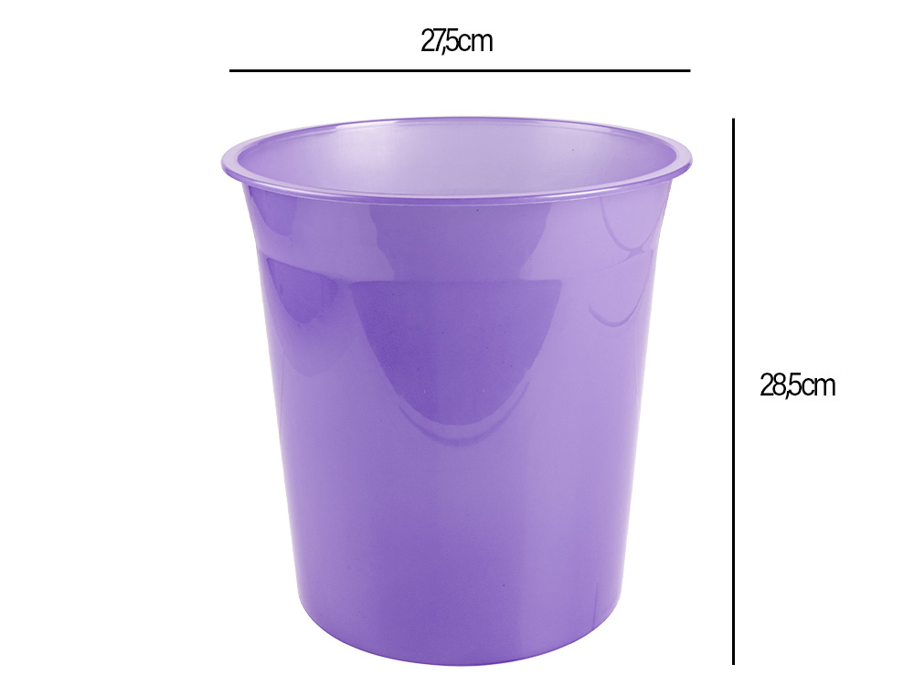 PAPELERA PLASTICO LIDERPAPEL LAVANDA TRANSLUCIDO 13 LITROS 275X285 MM