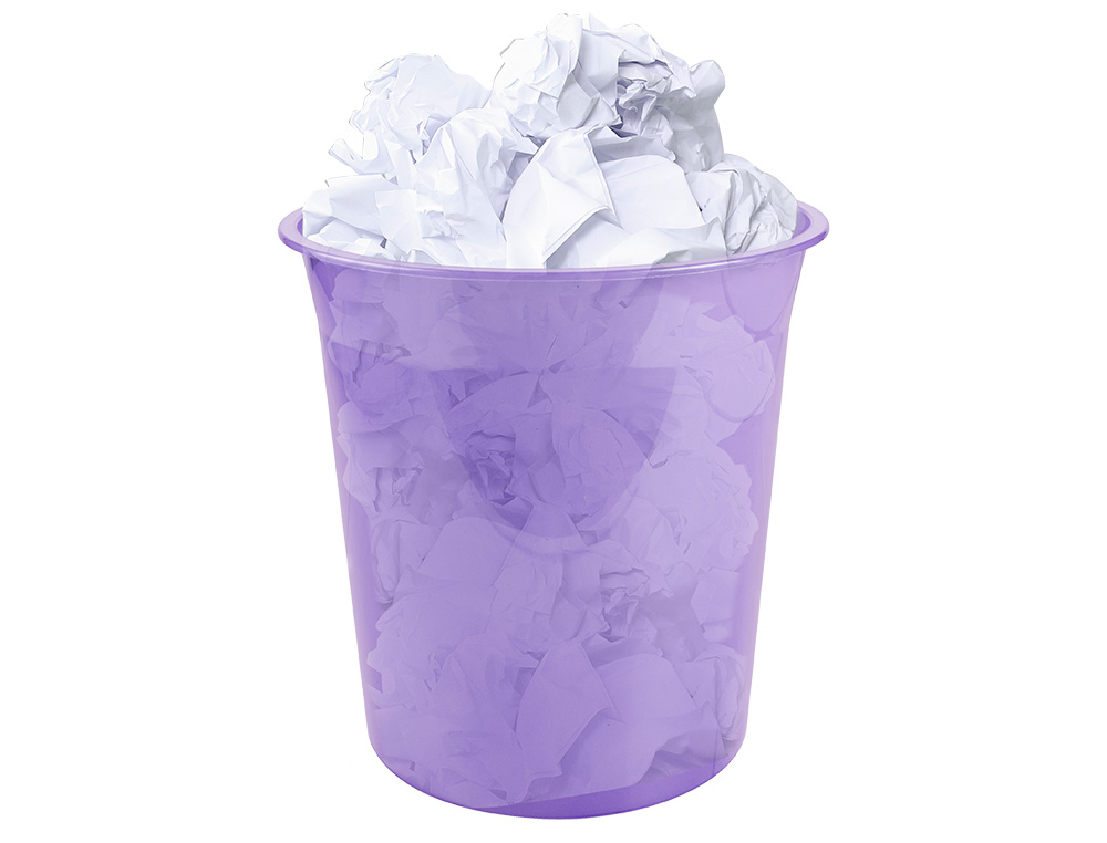 PAPELERA PLASTICO LIDERPAPEL LAVANDA TRANSLUCIDO 13 LITROS 275X285 MM