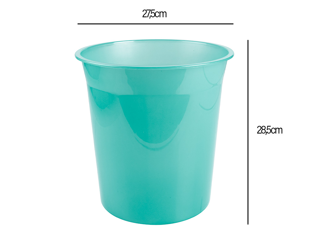 PAPELERA PLASTICO LIDERPAPEL MENTA TRANSLUCIDO 13 LITROS 275X285 MM