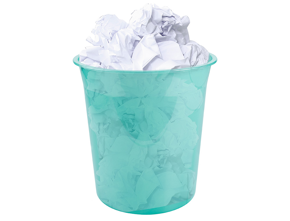 PAPELERA PLASTICO LIDERPAPEL MENTA TRANSLUCIDO 13 LITROS 275X285 MM