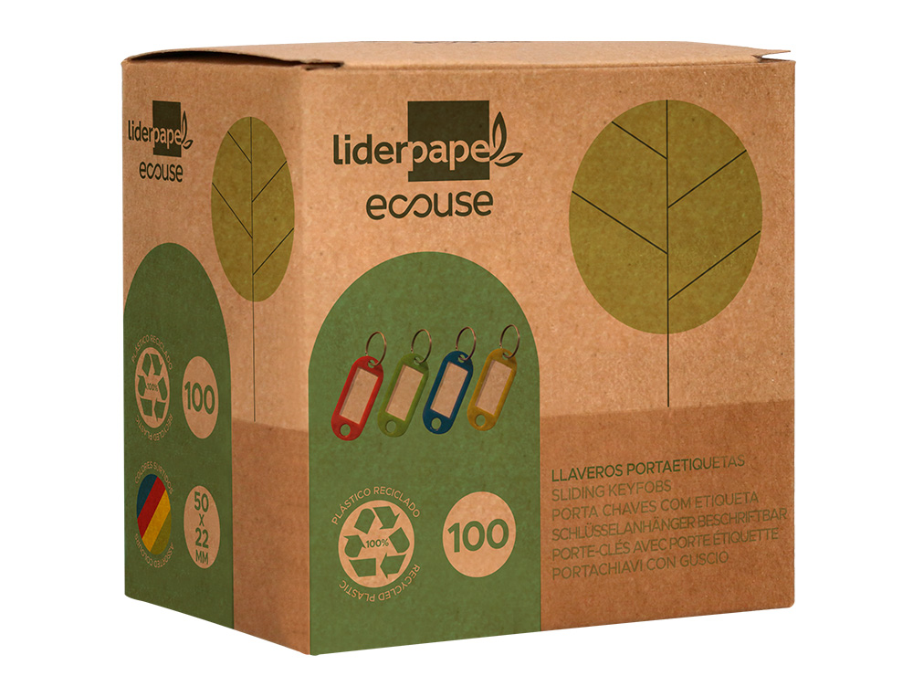 LLAVERO PORTAETIQUETAS LIDERPAPEL ECOUSE FABRICADO EN PLASTICO RECICLADO CAJA DE 100 UNIDADES