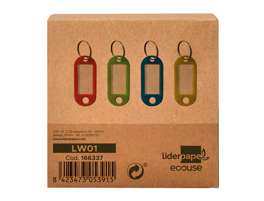 LLAVERO PORTAETIQUETAS LIDERPAPEL ECOUSE FABRICADO EN PLASTICO RECICLADO CAJA DE 100 UNIDADES