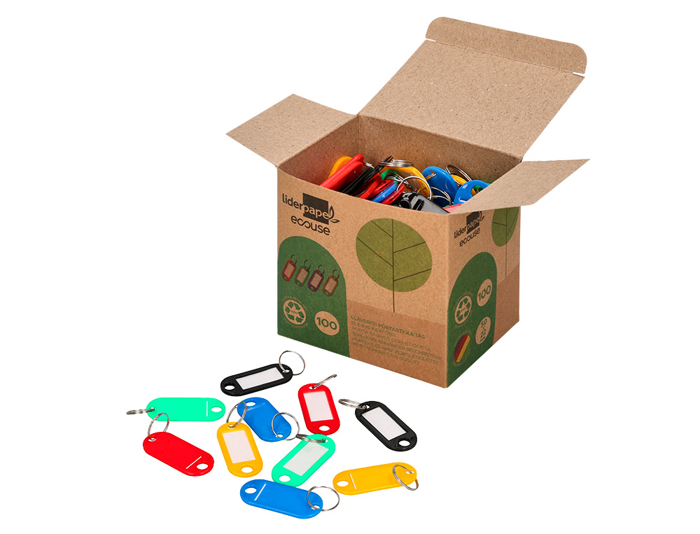 LLAVERO PORTAETIQUETAS LIDERPAPEL ECOUSE FABRICADO EN PLASTICO RECICLADO CAJA DE 100 UNIDADES