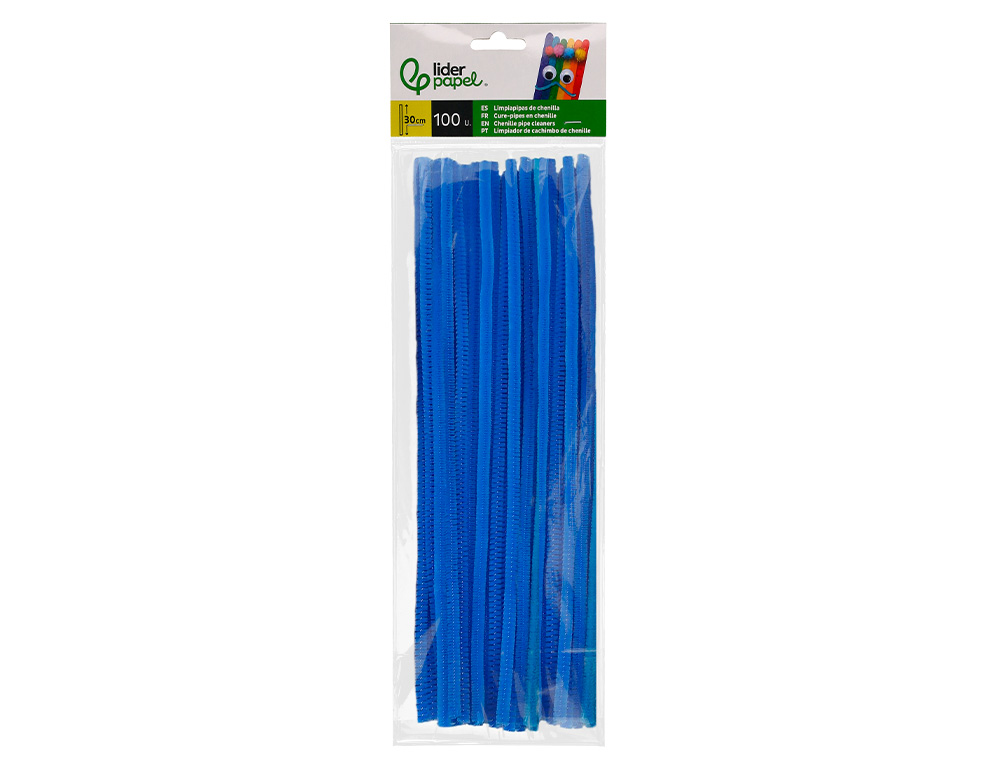 LIMPIAPIPAS DE CHENILLA LIDERPAPEL 30 CM COLOR AZUL MATE BOLSA DE 100 UNIDADES