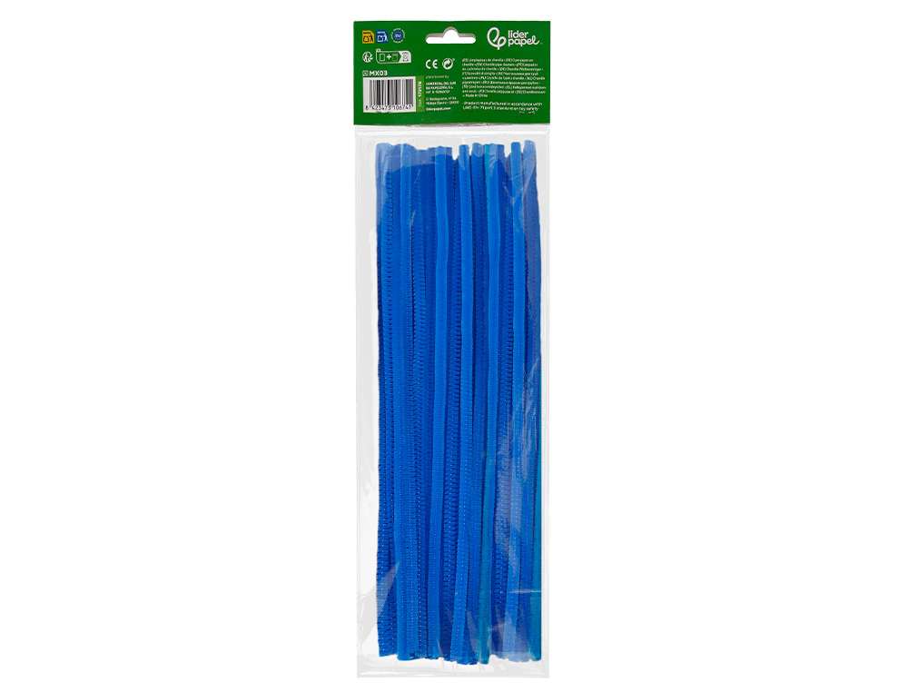 LIMPIAPIPAS DE CHENILLA LIDERPAPEL 30 CM COLOR AZUL MATE BOLSA DE 100 UNIDADES