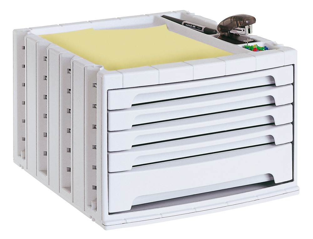 FICHERO CAJONES DE SOBREMESA ARCHIVO 2000 305X370X215 MM BANDEJA ORGANIZADORA SUPERIOR 5 CAJONES GRIS OPACO