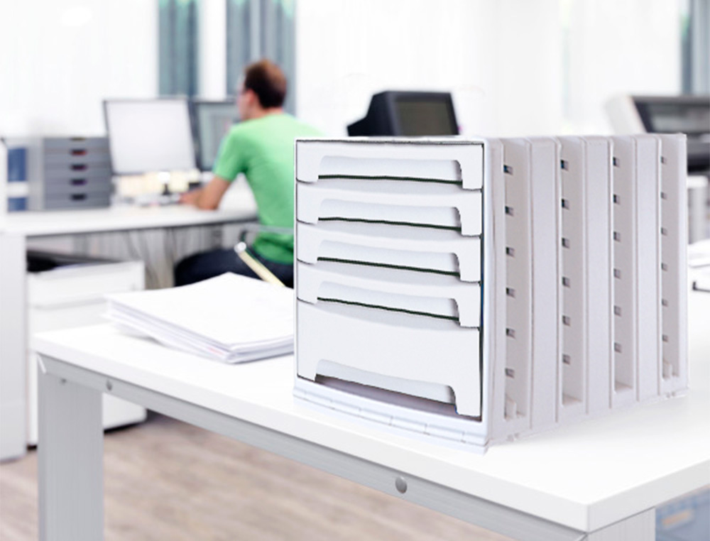 FICHERO CAJONES DE SOBREMESA ARCHIVO 2000 305X370X215 MM BANDEJA ORGANIZADORA SUPERIOR 5 CAJONES GRIS OPACO