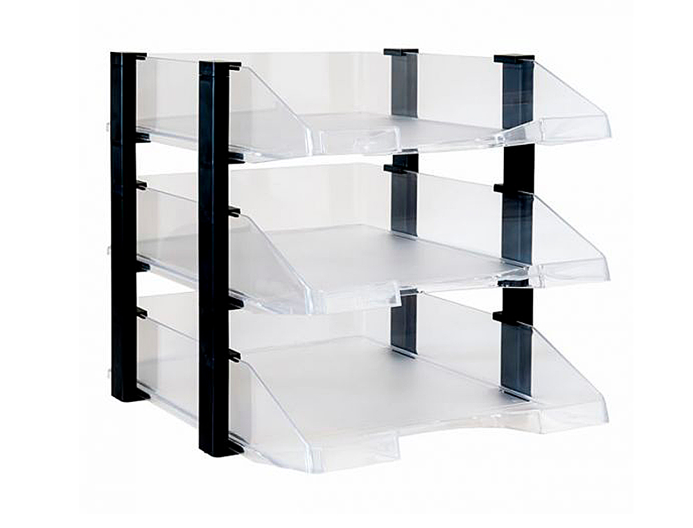 BANDEJA SOBREMESA ARCHIVO 2000 PLASTICO TRANSPARENTE CON ELEVADORES NEGRO CONJUNTO DE 3 BANDEJAS 280X285X350 MM