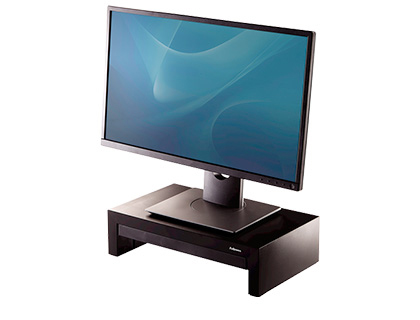 SOPORTE FELLOWES PARA MONITOR DESIGNER SUITES AJUSTABLE 3 ALTURAS CON BANDEJA NEGRO 406X111X244 MM HASTA 18 KG