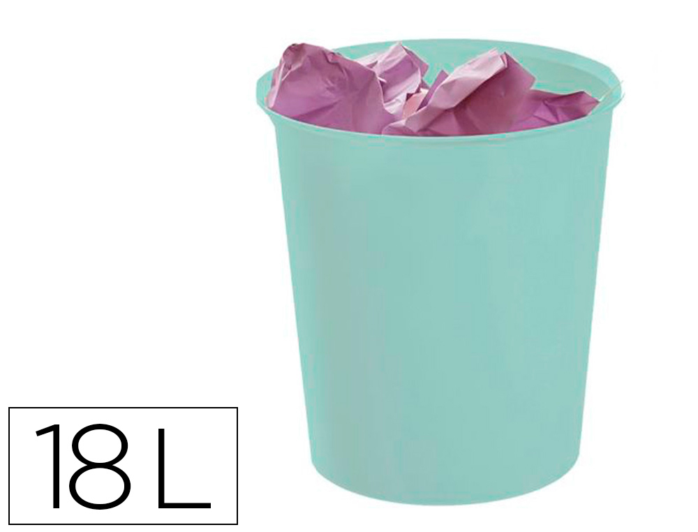PAPELERA PLASTICO ARCHIVO 2000 ECOGREEN 100% RECICLADA 18 LITROS COLOR VERDE PASTEL 290X310 MM