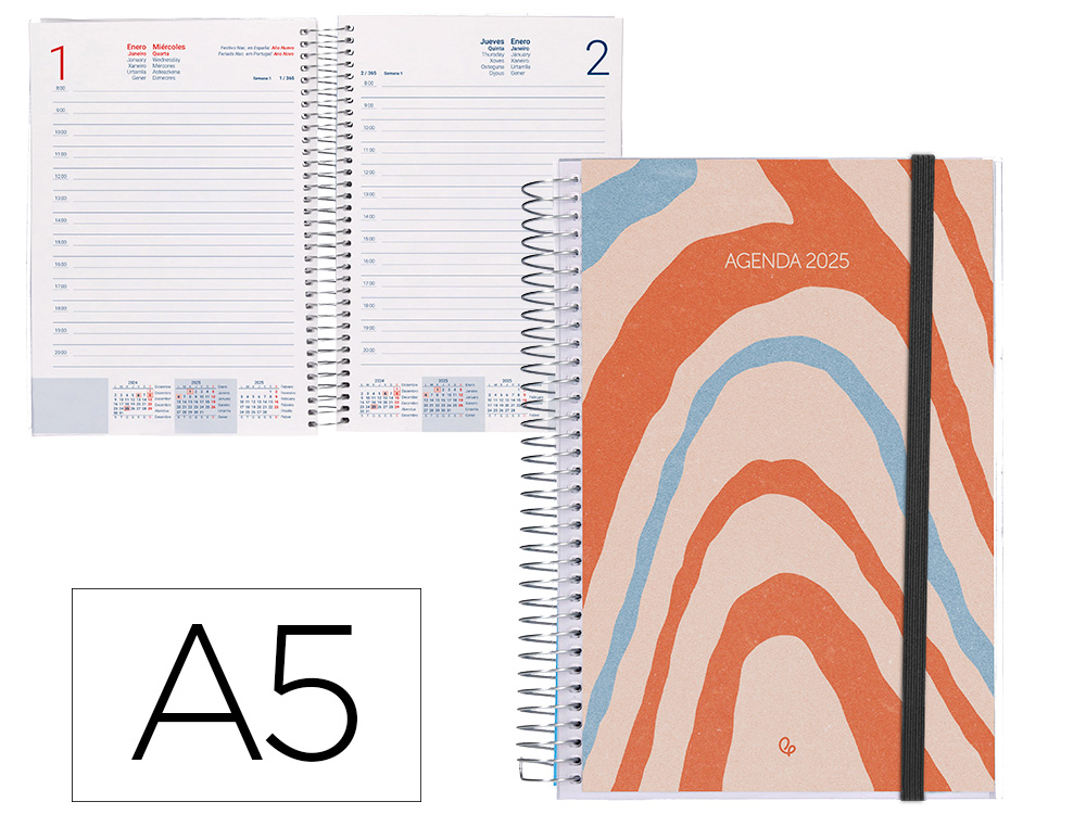 AGENDA ESPIRAL LIDERPAPEL TINOS A5 2025 PERSONALIZABLE DIA PAGINA PAPEL 70 GR