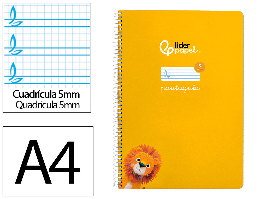 CUADERNO ESPIRAL LIDERPAPEL DIN A4 PAUTAGUIA TAPA DURA 80H 90 GR CUADRO PAUTADO 5MM COLOR AMARILLO