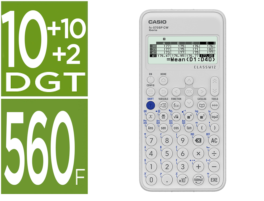 CALCULADORA CASIO FX-570SP CLASSWIZ IBERIA CIENTIFICA 560FUNCIONES 9 MEMORIAS 10+2 DIGITOS 5 IDIOMAS CON TAPA