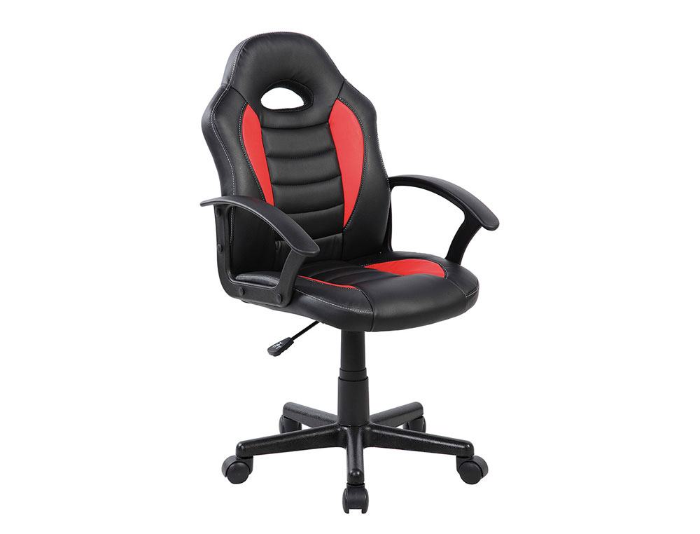 SILLA ROCADA GAMING CON BRAZOS FIJOS BASE NYLON CON RUEDAS SIMILPIEL NEGRO/ROJO 435X430X880-995 MM