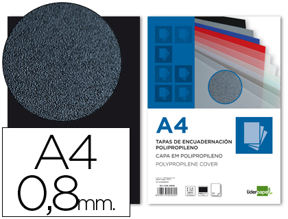 TAPA ENCUADERNACION LIDERPAPEL POLIPROPILENO A4 0.8MM NEGRO OPACO PAQUETE DE 50 UNIDADES